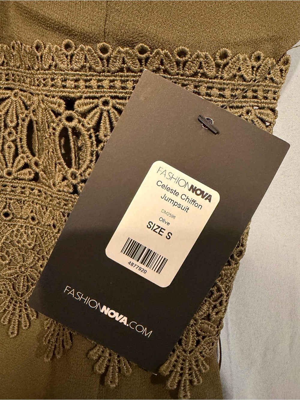 Fashion Nova Olive Crochet-Trim Wide Leg Jumpsuit - Picture 2 of 4